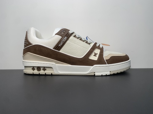 【专柜版：驴牌】白棕 Louis Vuitt 驴牌 Trainer 低帮时尚板鞋 男女同款 尺码：35 36 37 38 39 40 41 42 43 44 45