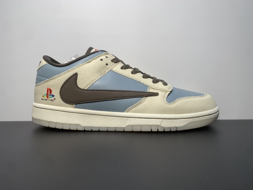 Travis Scott x PlayStation x Nike Dunk Low 倒钩低帮 板鞋 男款 灰白，货号CU1726-800 尺码36-47.5