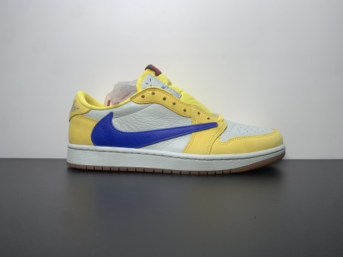 乔丹1代 Travis Scott x Air Jordan 1 倒勾低帮 白黄蓝色 出货！ 货号:DZ4137-700 号码:36-47.5