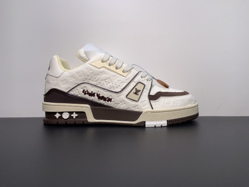 【专柜版：驴牌】白棕 Tyler x LOUIS VUITTON Trainer驴牌 Trainer圆头系带 时尚板鞋   尺码：35 36 3738 39 40 41 42 43 44 45 46