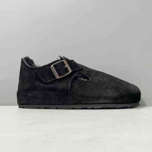 BK版本 全鞋-黑色反绒毛里 Birkenstock London London Shearling系列 牛皮绒面革 毛毛休闲 时尚板鞋 男女同款