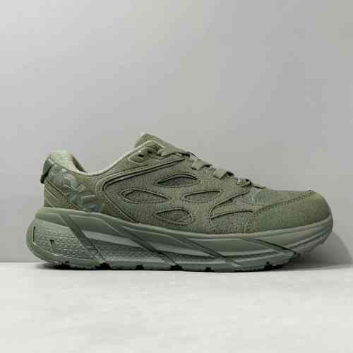 CF版本 克里夫顿绒面革-灰色1122571-LLTN HOKA ONE ONE CliftonL 运动舒适 网布减震防滑 低帮 休闲跑步鞋 男款 灰色