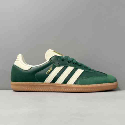 CG全头层版本 绿白IE0872 阿迪达斯三叶草adidas originals SAMBA OG 皮革 舒适百搭 低帮生活休闲鞋 男女同款 绿白