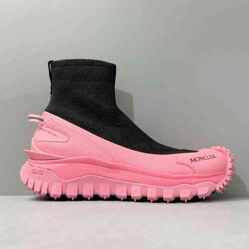 DH版本 粉黑色M3809P95 Moncler盟可睐 Trailgrip 织物 圆头套穿 高帮 生活休闲鞋