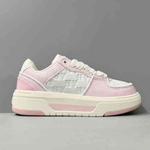 AW版本 学长低帮-粉色印花3ASXCMN4N-50PKS MLB Chunky Liner 仿牛仔 印刻老花 防滑耐磨 低帮 生活休闲鞋 男女同款 粉红色