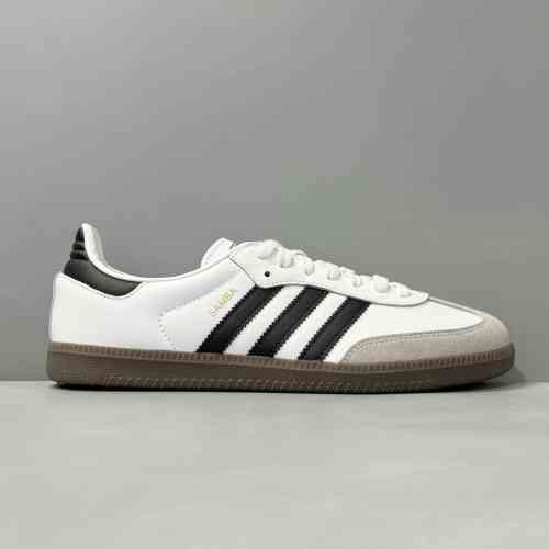 AW版本 白黑无印B75806 黑字鞋垫阿迪达斯三叶草桑巴鞋 Adidas Originals Samba OG 防滑耐磨低帮板鞋 男女款