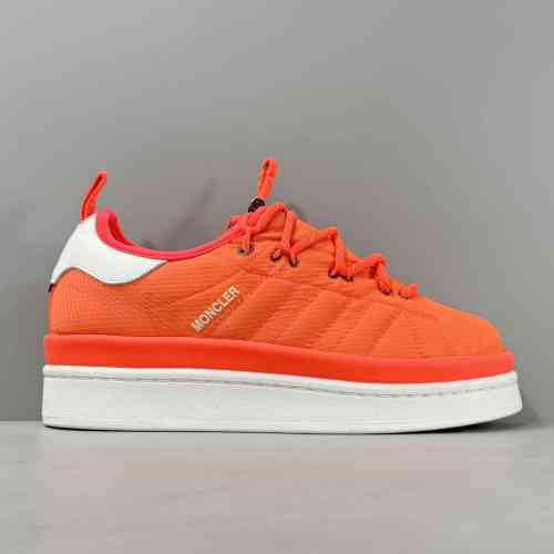 DH版本 橙色IG7867 adidas originals xMoncler盟可睐 皮革 圆头系带低帮 板鞋 男女同款 橙色