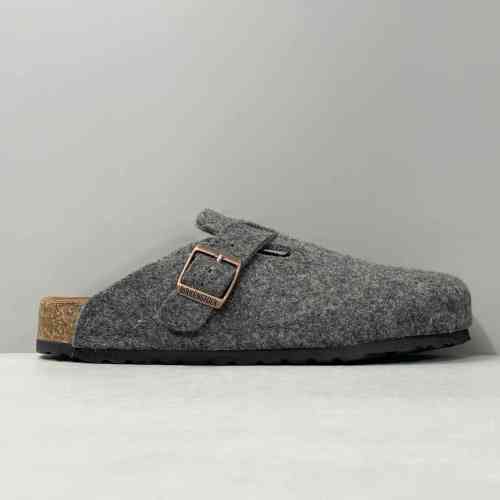BK版本 半拖-深灰羊毛毡 Birkenstock 织物 简约舒适 时尚凉拖 男女同款