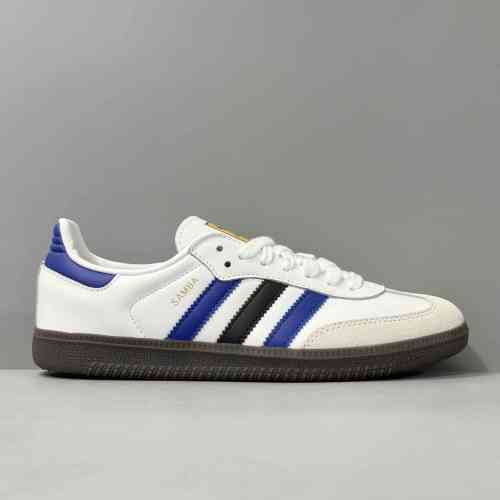 SA版本 白蓝黑ID1381 阿迪达斯三叶草adidas originals SAMBA OG “Crystal White/Active Blue/Matte Gold”舒适百搭 防滑耐 低帮 板鞋