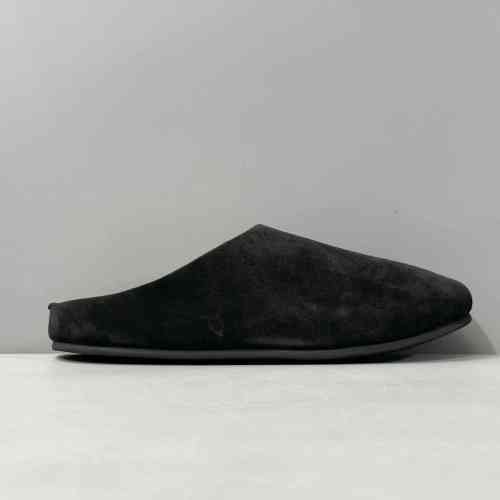 BK版本 The Row半拖黑色 THE ROW 绒面套脚平底包头拖鞋  黑色