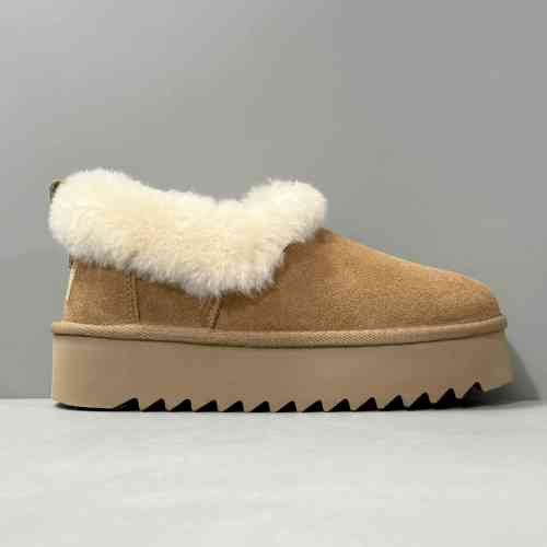 LS版本 厚底大喜庆-粟色1166733-CHE UGG 二层牛皮 厚底休闲 及踝 雪地靴 女款 棕色