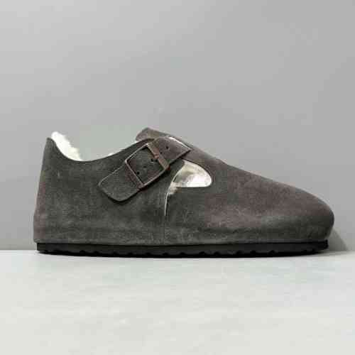 BK版本  全鞋-深灰反绒毛里 Birkenstock London London Shearling系列 牛皮绒面革 毛毛休闲 时尚板鞋 男女同款