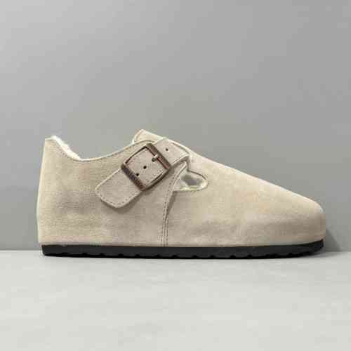 BK版本 全鞋-橄榄绿反绒毛里 Birkenstock London London Shearling系列 牛皮绒面革 毛毛休闲 时尚板鞋 男女同款