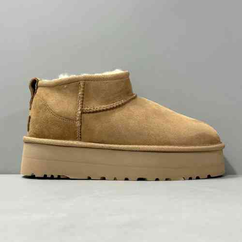 LS版本 增高厚底-栗色1135092-CHE  UGG 头层牛皮 休闲舒适厚底 短筒 雪地靴 女款