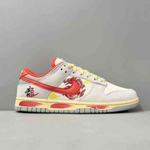 AW版本 龙年-中国红龙FJ5429-133 Nike Dunk Low龙年限定中国红 中国红龙 防滑耐磨轻便低帮板鞋男女同款 白灰橙