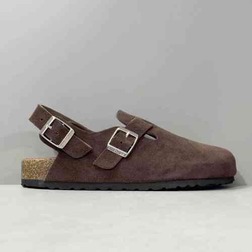 BK版本 半拖后跟-咖啡反绒 Birkenstock 舒适百搭 防磨包头拖鞋 男女同款