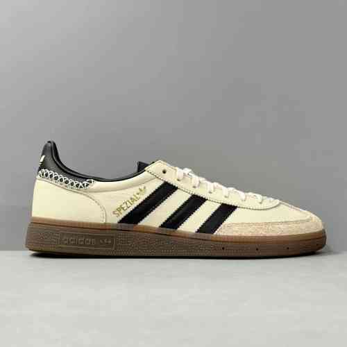 V版顶级 白色/白灰IE3698 阿迪达斯三叶草德训鞋桑巴鞋 Adidas Originals Handball Spezial Spzl 皮革 圆头系带 耐磨减震低帮板鞋 男女鞋