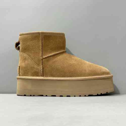 LZ版本  增高中邦-栗色1134991-CHE UGG 牛反绒 舒适迷你厚底 短筒 雪地靴 女款 栗色