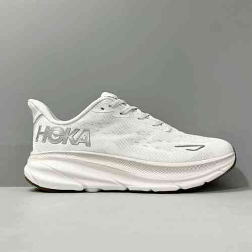 LH版本 克里夫顿9/灰白1127896-NCWT HOKA ONE ONE Clifton 9 舒适轻质 织物合成革减震耐磨防水 低帮 长跑跑步鞋 女款 灰白