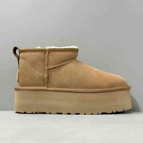 增高厚底-栗色1135092-CHE  UGG 头层牛皮 休闲舒适厚底 短筒 雪地靴 女款