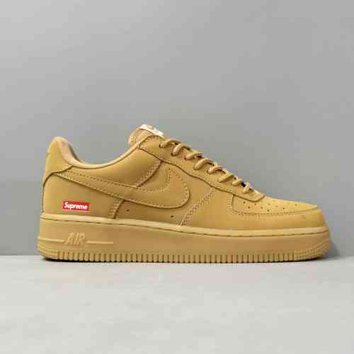 PP版本 SUP小麦DN1555-200 Supreme x Nike Air Force 1 二层绒面皮 Flax联名款 防滑耐磨轻便 低帮 板鞋 男女同款 小麦色