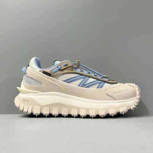 DH版本 米白蓝M2058P05 Moncler盟可睐 Trailgrip 圆头系带 低帮 生活休闲鞋 女款米白色