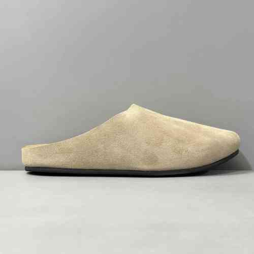 BK版本 The Row半拖-浅杏色 THE ROW 绒面套脚平底包头拖鞋