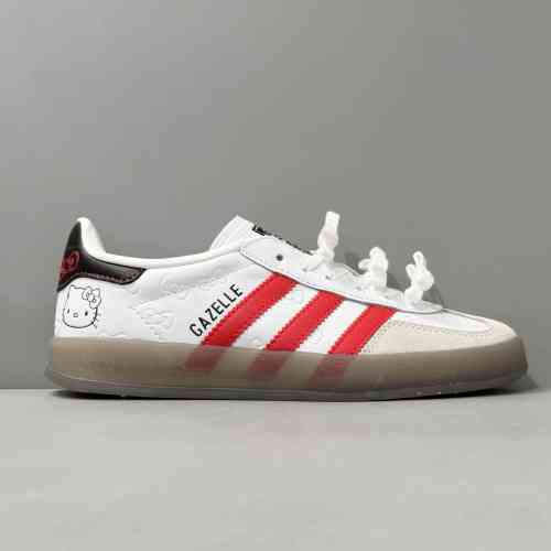 YH版本 GZ凯蒂猫联名II0013 阿迪达斯三叶草Hello Kitty/凯蒂猫xadidas originals GAZELLEINDOOR“White/Red/Core Black”舒适百搭 防