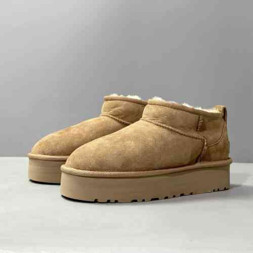LS特价版本 增高厚底-栗色1135092-CHE  UGG 头层牛皮 休闲舒适厚底 短筒 雪地靴 女款