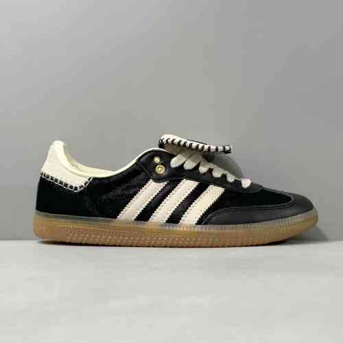 SA版本 马毛/黑白IE0580阿迪达斯三叶草桑巴鞋德训鞋WALES BONNER x Adidas originals Samba 防滑耐磨低帮保暖板鞋 男女鞋