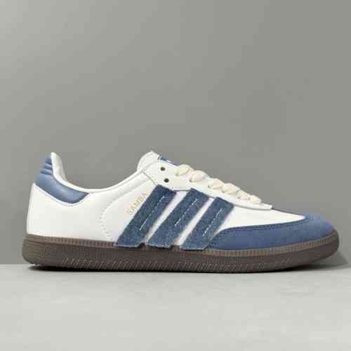 HP版本 牛仔蓝白IG1024 阿迪达斯三叶草【定制球鞋】adidas originals Samba 莓刻 牛仔缝纫 简约风 防滑耐磨 低帮 板鞋 男女同款 蓝白