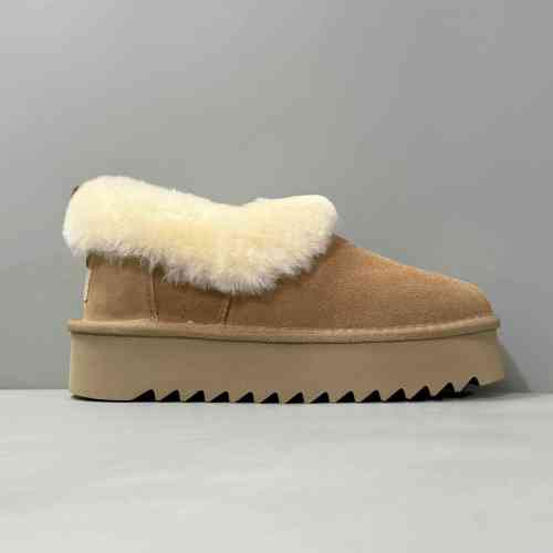 BK版本 厚底大喜庆-粟色1166733-CHE UGG 二层牛皮 厚底休闲 及踝 雪地靴 女款 棕色