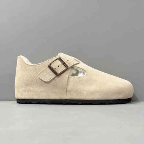 BK版本 全鞋-粟色反绒毛里 Birkenstock London London Shearling系列 牛皮绒面革 毛毛休闲 时尚板鞋 男女同款