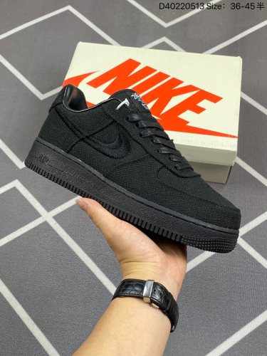 110✅Stussy x NK Air Force 1 '07 White Cool 斯图西联名空军一号低帮休闲板鞋“白麻布电绣钩子”工艺棉麻布,细腻搅织面料货号：CZ9084-200Size：3