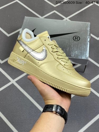 180    Off White x Nk Air Force 1'07 Low 联名款 空军一号低帮休闲运动板鞋 DX1419-900 #配色采用淡金色鞋身搭配金属银色 swoosh，和之前所有