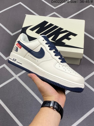 110公司级特价福利✅supreme×北面The North face×NIke Air Force 1 Low 米深蓝 空军一号低帮休闲板鞋 原楦头原纸板 纯正空军版型 内置全掌气垫 原盒配件