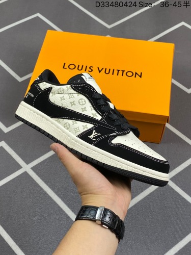 240公司级 头层Louis Vuitton x Travis Scott x Air Jordan 1 Low 路易威登 x AJ1 低帮 LV米白蓝倒勾联名 AJ1 乔丹1代 aj1 乔1 低