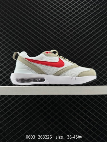 130 耐克Nike Air Max Dawn 黎明系列低帮气垫百搭休闲运动慢跑鞋 #鞋款采用柔软翻毛皮和透气梭织材料打造利落鞋面，中底和鞋跟融入现代感线条设计，兼具复古风格与时尚魅力，尽显运动风范。