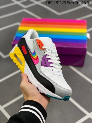 140 公司级 NIKE耐克 Air Max 90 QS “Viotech”彩虹系列彩蛋拼接跑鞋 鞋身采用翻毛皮革衬出玫红、蓝、绿、黄、黑等缤纷色调，辅以白色中底及绿紫外底收尾，整体视觉表现活力满
