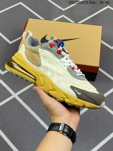 140真标✅耐克Travis Scott x Nike React Air Max 270 React Cactus Jack 米黄 高桥盾系列半气垫跑步鞋官方货号#CT2864-200
