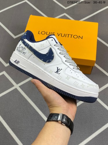 120 Louis Vuitton x Nike Air Force 1 '07 LV8 耐克 x LV 空军一号 低帮 LV印花蓝牛仔 采用了整体外观的工具灰色 外观使用纹理显示 冷色调填满整个