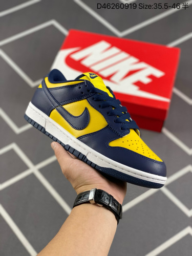 130 耐克 Nike Dunk SB Low 密歇根蓝黄 独家版型蒸餾加工帶來的是更好的视觉和脚感体验  经典百搭休闲运动板鞋加厚鞋舌的填充，使舒适性大大提升，同时也更方便穿脱中底部分则加入了脚