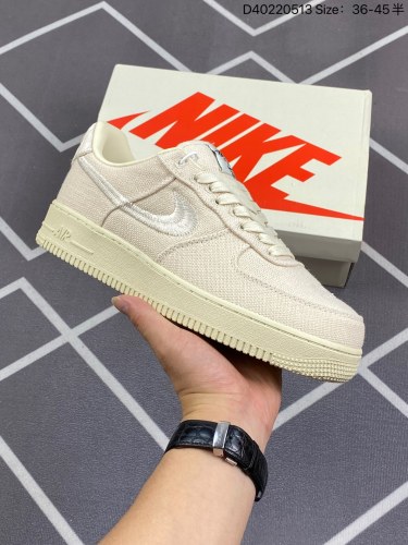 110✅Stussy x NK Air Force 1 '07 White Cool 斯图西联名空军一号低帮休闲板鞋“白麻布电绣钩子”工艺棉麻布,细腻搅织面料货号：CZ9084-200Size：