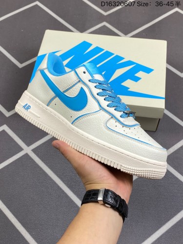 160公司级✅Nk Air Force 1‘07 Low 米白蓝炫彩 夜魔侠 空军一号低帮运动休闲板鞋 UH8958-122#客供高亮3M反光材料 折边针车 工艺难度大 原楦头原纸板 原装鞋盒 定