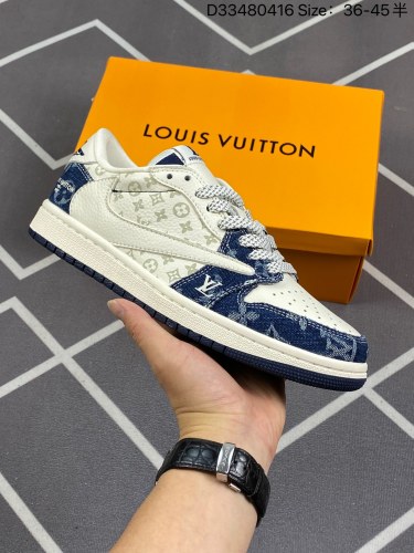 240 公司级 头层Kaws x Louis Vuitton x Travis Scott x Air Jordan 1 Low 路易威登 低帮 LV白黑牛仔倒勾联名 AJ1 乔丹1代 aj1 乔
