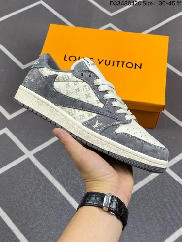 240公司级 头层Louis Vuitton x Travis Scott x Air Jordan 1 Low 路易威登 x AJ1 低帮 LV米白蓝倒勾联名 AJ1 乔丹1代 aj1 乔1 低