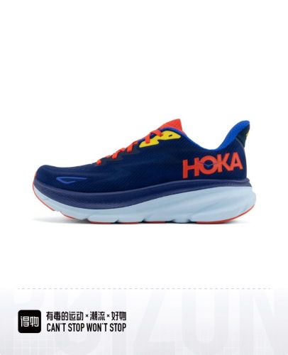 HOKA ONE Clifton9 克利夫顿9 克9 减震防滑耐磨低帮 跑步鞋 蓝红 36-46含半码